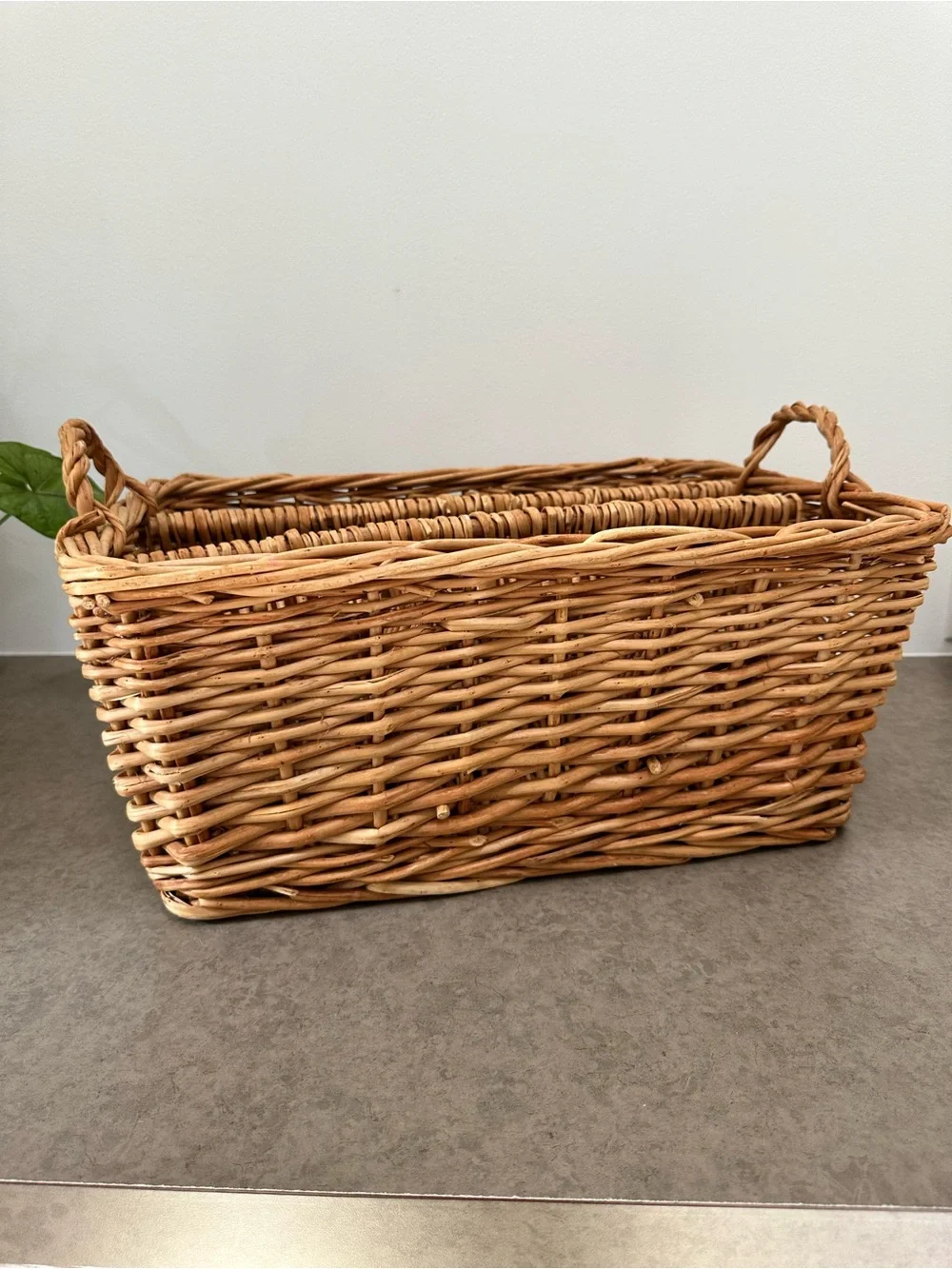 Vintage Woven Rattan Wicker Large Storage Basket 9 Compartments Handles Natural